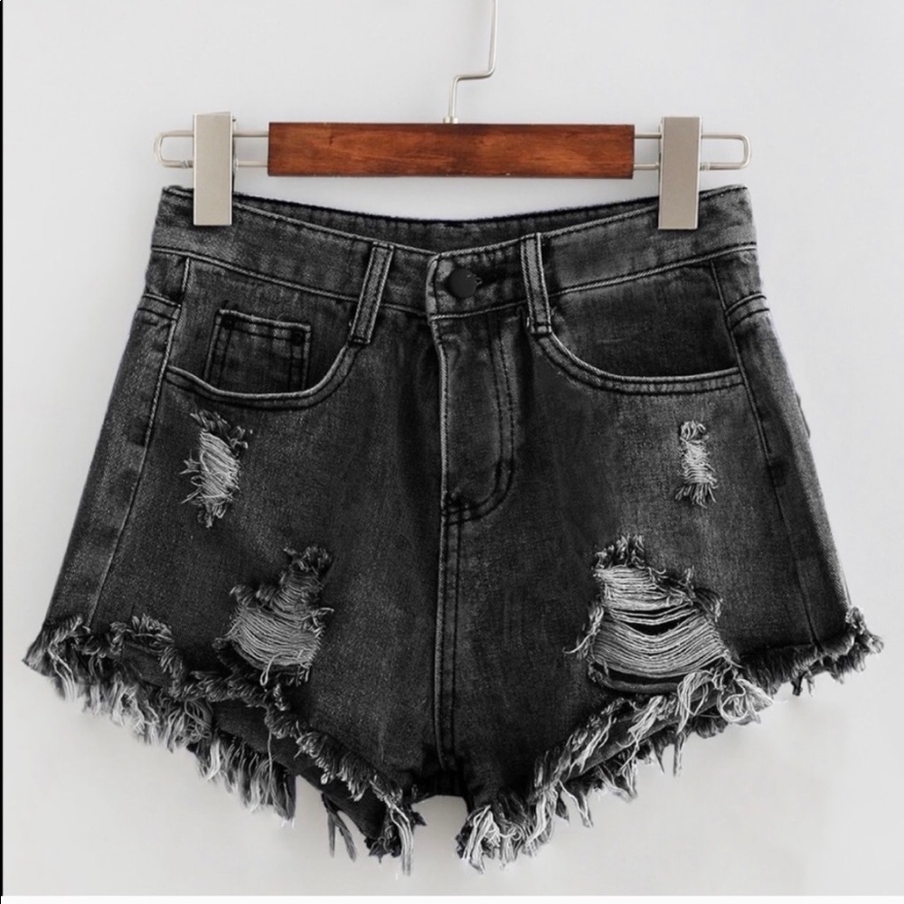Distressed denim shorts